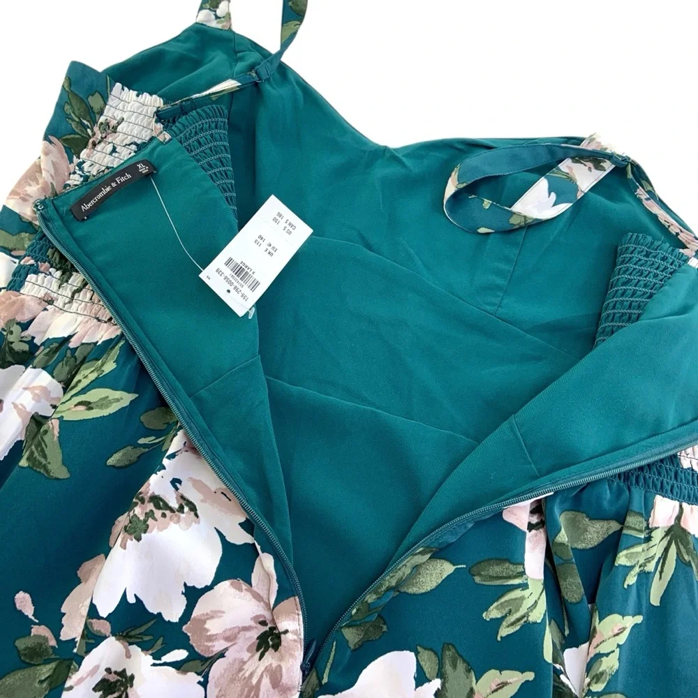 NWT Abercrombie Drama Ruffle Floral Tiered Maxi Dress in Teal